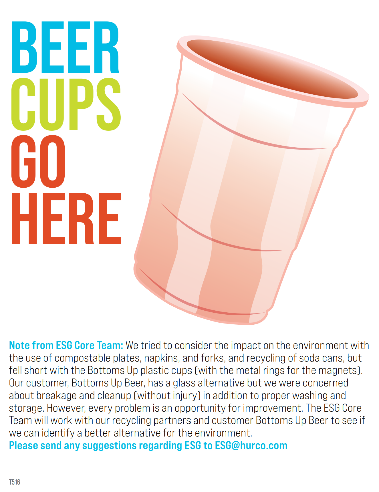 beer cups recycle sign by Hurco ESG